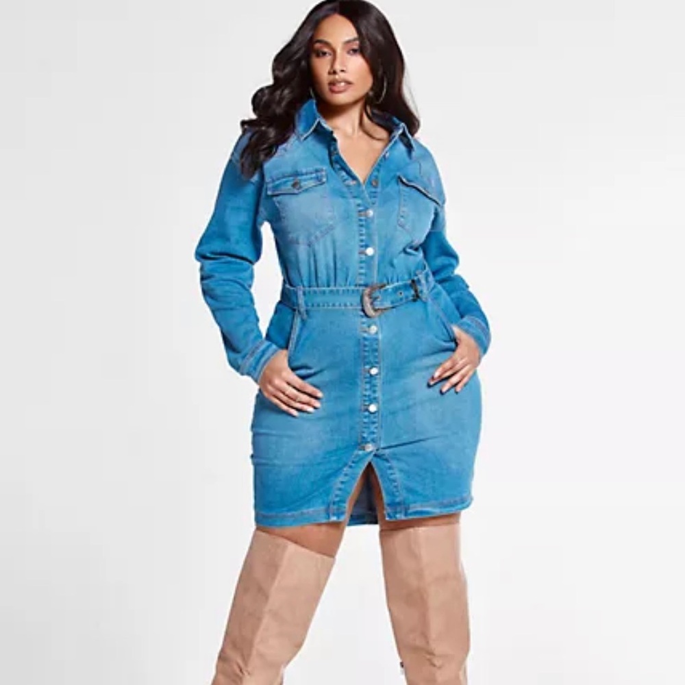 Size 1 = Janie Belted Denim Shirt Dress